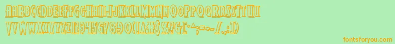 フォントWolfsbane2iiengrave – オレンジの文字が緑の背景にあります。