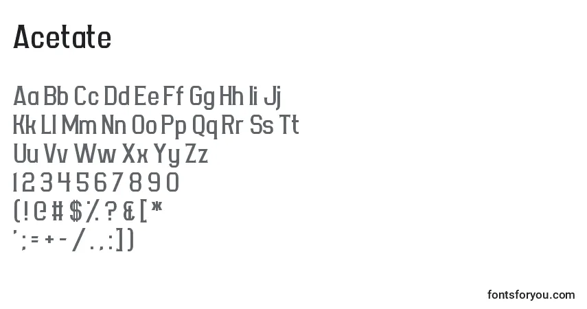 Schriftart Acetate – Alphabet, Zahlen, spezielle Symbole