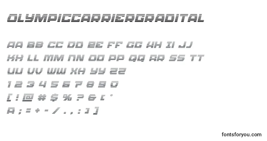 A fonte Olympiccarriergradital – alfabeto, números, caracteres especiais