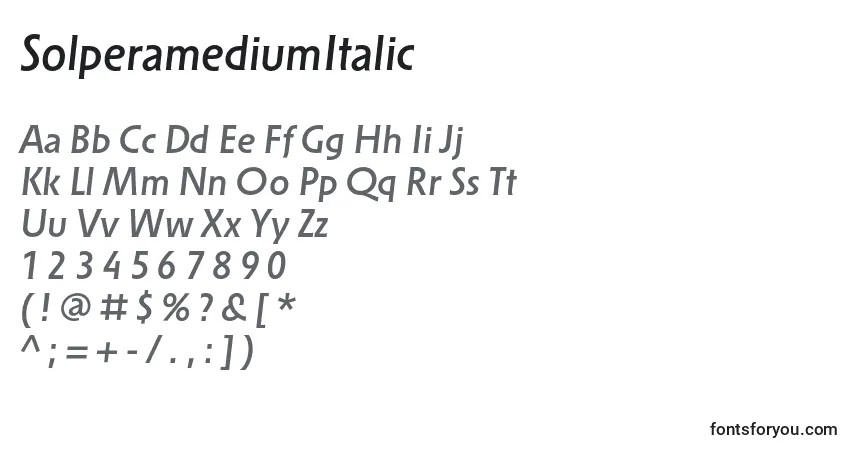 Czcionka SolperamediumItalic – alfabet, cyfry, specjalne znaki