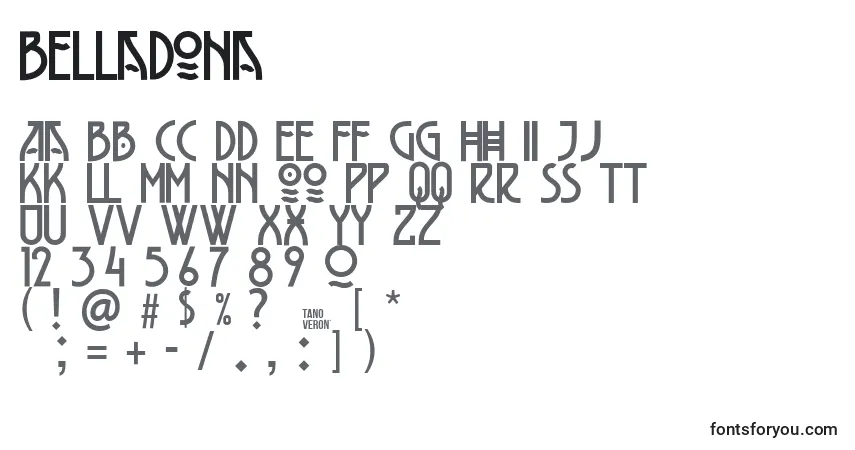 Schriftart Belladona (104492) – Alphabet, Zahlen, spezielle Symbole