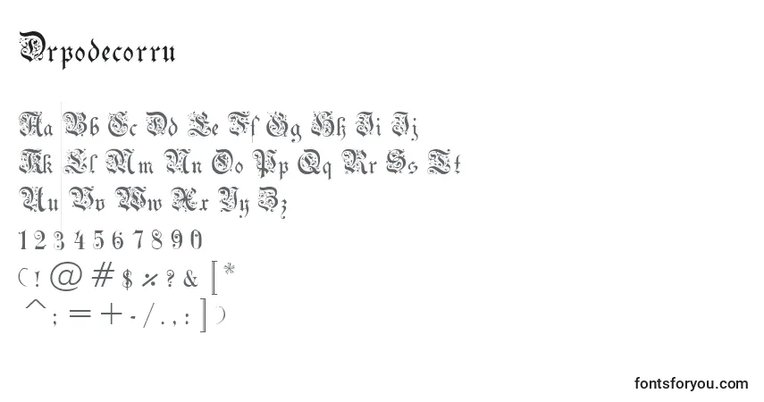 Schriftart Drpodecorru – Alphabet, Zahlen, spezielle Symbole
