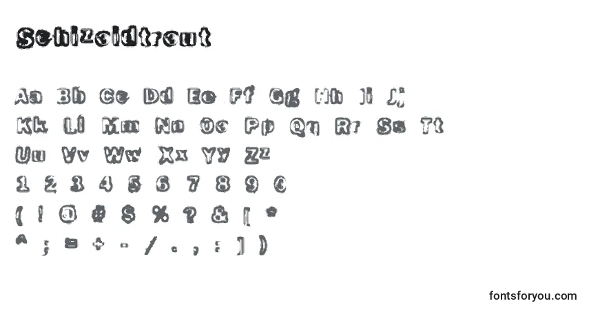 Czcionka Schizoidtrout – alfabet, cyfry, specjalne znaki