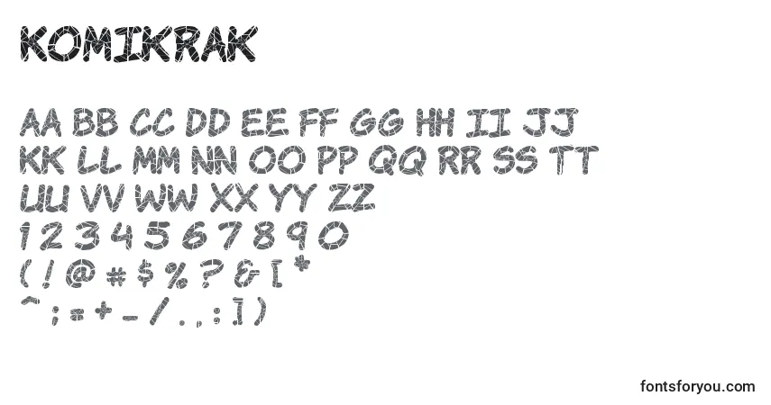 Czcionka Komikrak – alfabet, cyfry, specjalne znaki