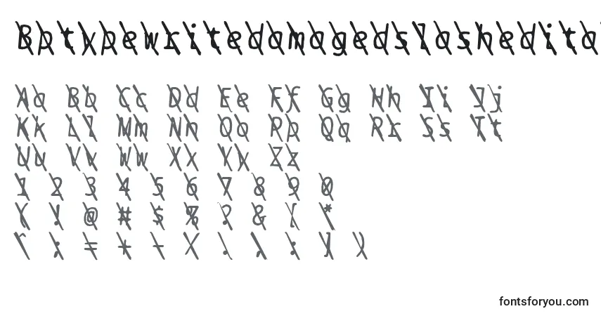 A fonte Bptypewritedamagedslasheditalics – alfabeto, números, caracteres especiais