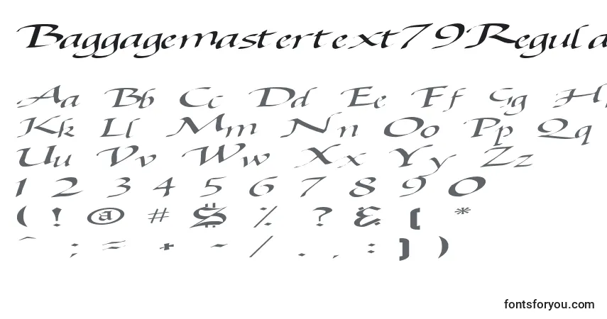 Шрифт Baggagemastertext79RegularTtext – алфавит, цифры, специальные символы