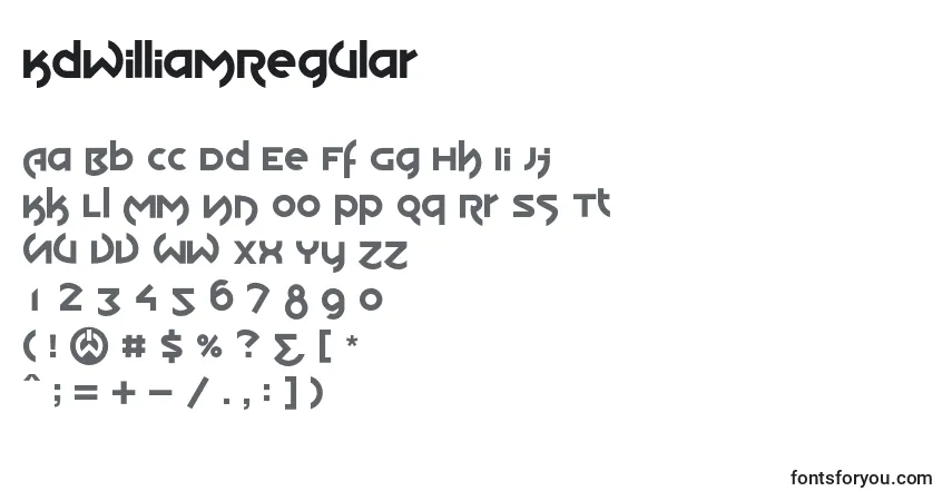 A fonte KdwilliamRegular – alfabeto, números, caracteres especiais