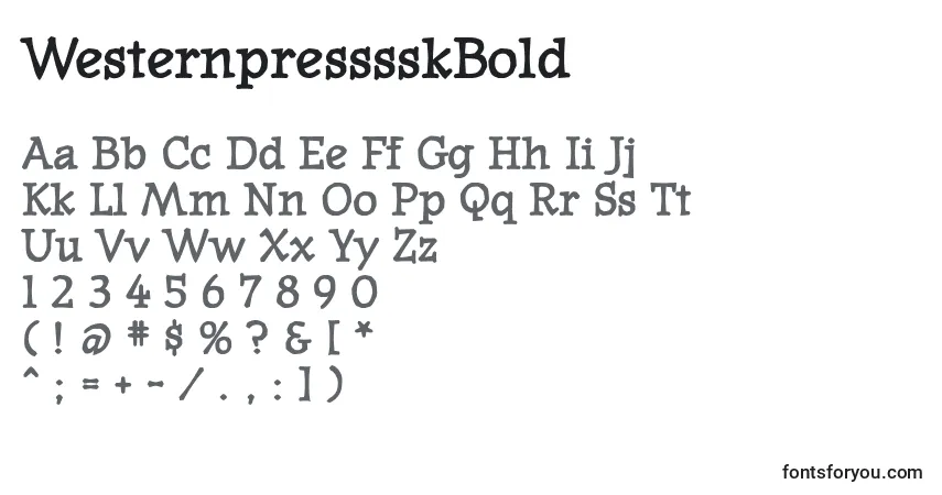 A fonte WesternpresssskBold – alfabeto, números, caracteres especiais
