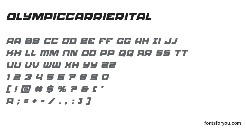 A fonte Olympiccarrierital – alfabeto, números, caracteres especiais
