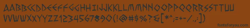 フォントVengefulgodsbb – 黒い文字が茶色の背景にあります