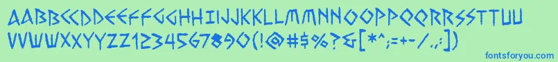 フォントVengefulgodsbb – 青い文字は緑の背景です。