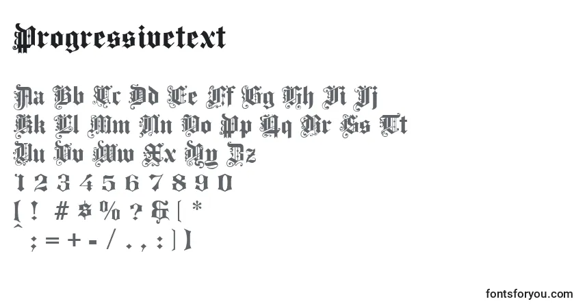 A fonte Progressivetext – alfabeto, números, caracteres especiais