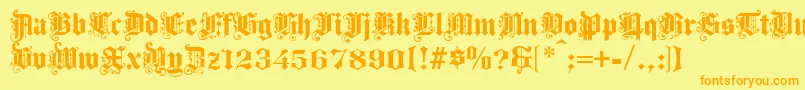 フォントProgressivetext – オレンジの文字が黄色の背景にあります。