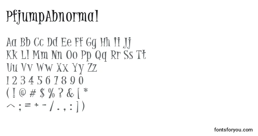 Czcionka PfjumpAbnormal – alfabet, cyfry, specjalne znaki