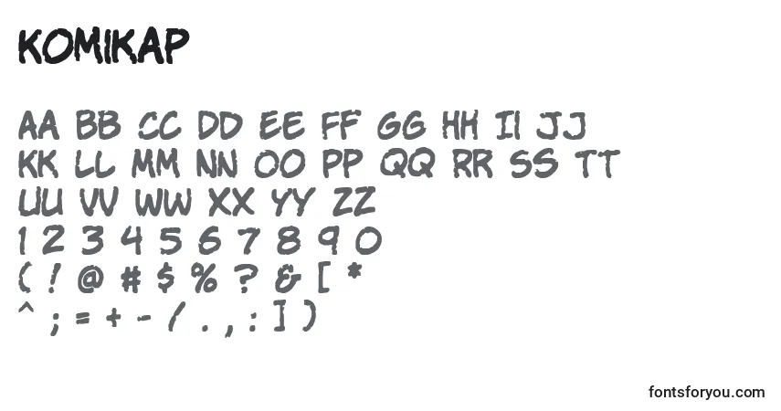 Czcionka Komikap – alfabet, cyfry, specjalne znaki