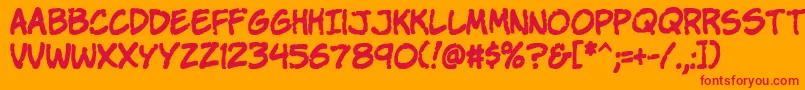 Komikap-Schriftart – Rote Schriften auf orangefarbenem Hintergrund