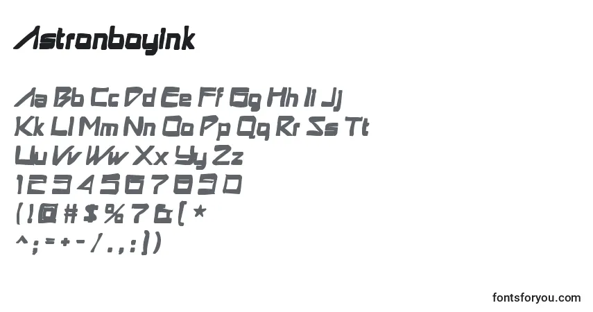 Czcionka Astronboyink – alfabet, cyfry, specjalne znaki