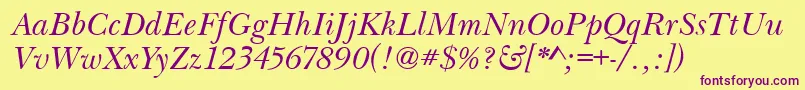 BaskervilleHandcutItalic Font – Purple Fonts on Yellow Background