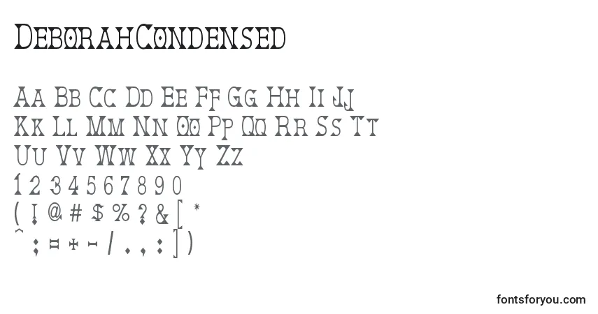 Czcionka DeborahCondensed – alfabet, cyfry, specjalne znaki