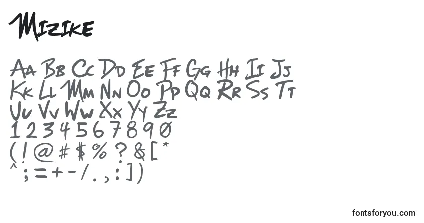 A fonte Mizike – alfabeto, números, caracteres especiais