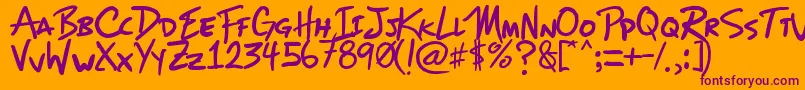 Mizike-Schriftart – Violette Schriften auf orangefarbenem Hintergrund