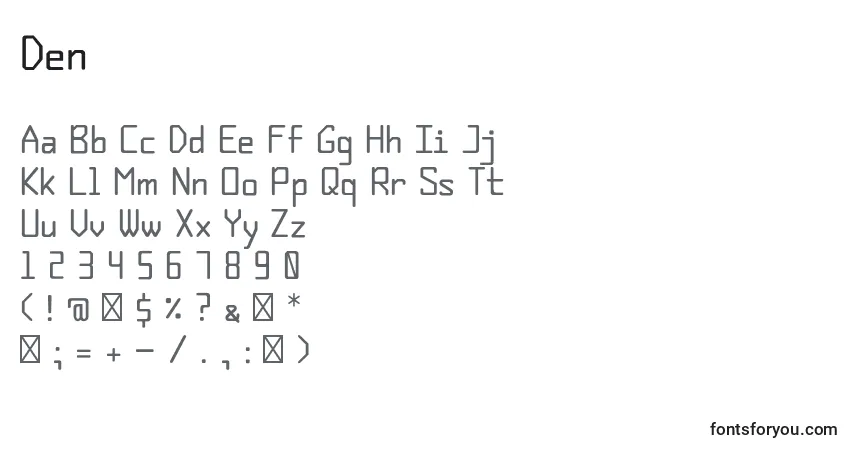 Fuente Den - alfabeto, números, caracteres especiales