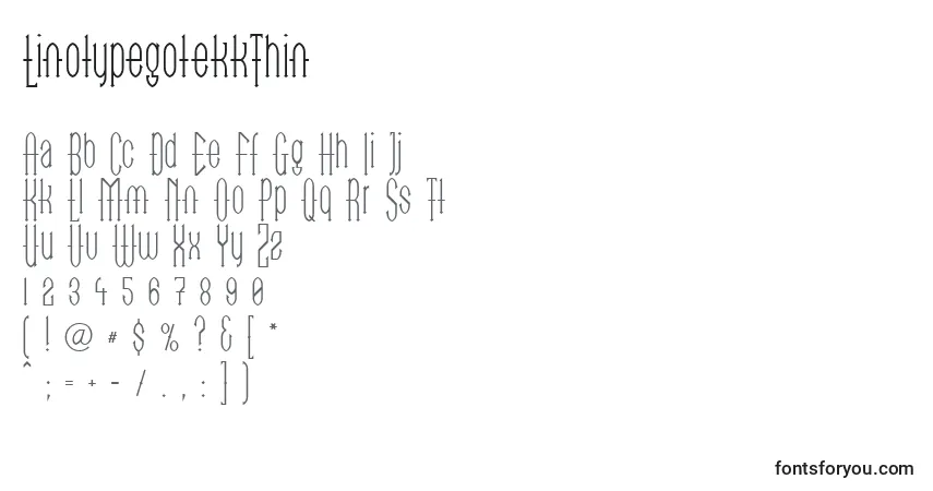 Шрифт LinotypegotekkThin – алфавит, цифры, специальные символы
