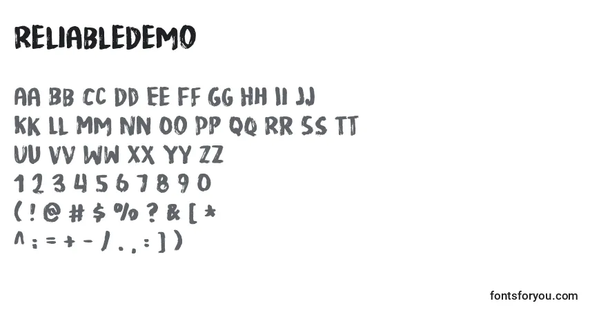 Schriftart ReliableDemo – Alphabet, Zahlen, spezielle Symbole