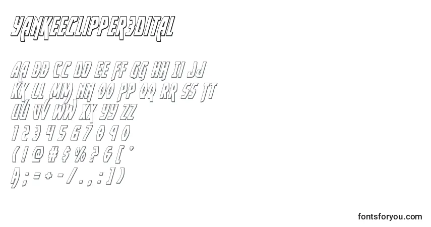 Yankeeclipper3Ditalフォント–アルファベット、数字、特殊文字