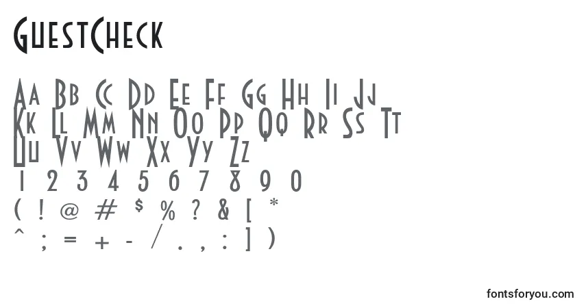 A fonte GuestCheck – alfabeto, números, caracteres especiais