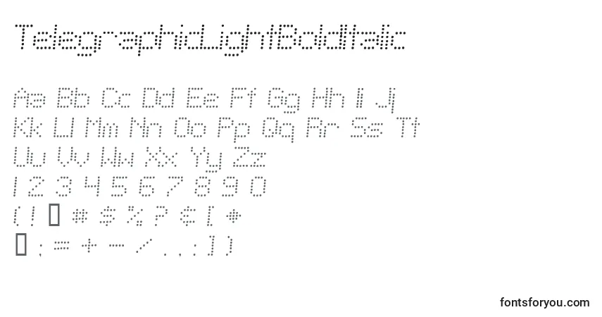 A fonte TelegraphicLightBoldItalic – alfabeto, números, caracteres especiais