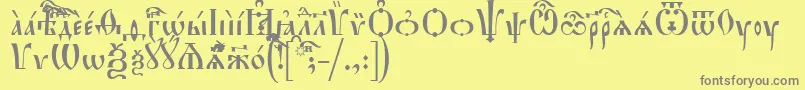 フォントHirmosUcs – 黄色の背景に灰色の文字