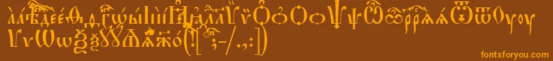 フォントHirmosUcs – オレンジ色の文字が茶色の背景にあります。