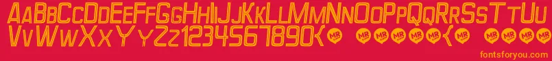 PerforamaItalic-Schriftart – Orangefarbene Schriften auf rotem Hintergrund