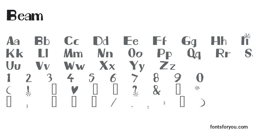 Czcionka Beam – alfabet, cyfry, specjalne znaki