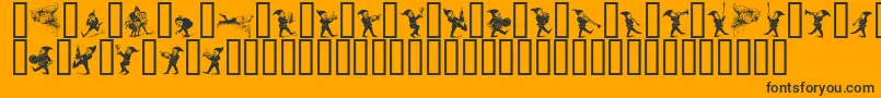 Gnomes-Schriftart – Schwarze Schriften auf orangefarbenem Hintergrund