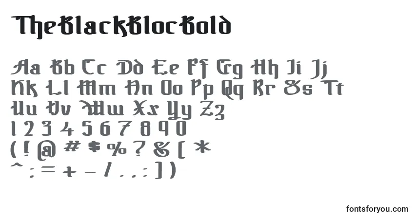 Schriftart TheBlackBlocBold – Alphabet, Zahlen, spezielle Symbole