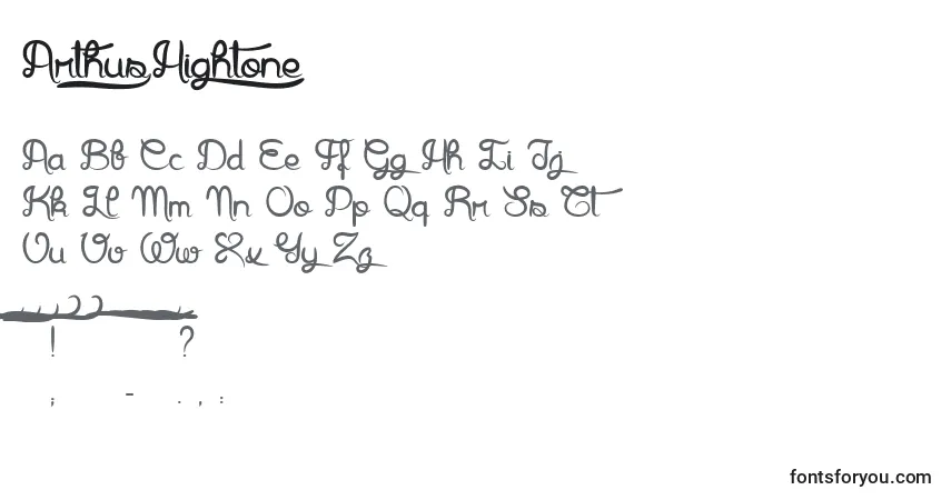 A fonte Arthus1Hig6htone – alfabeto, números, caracteres especiais