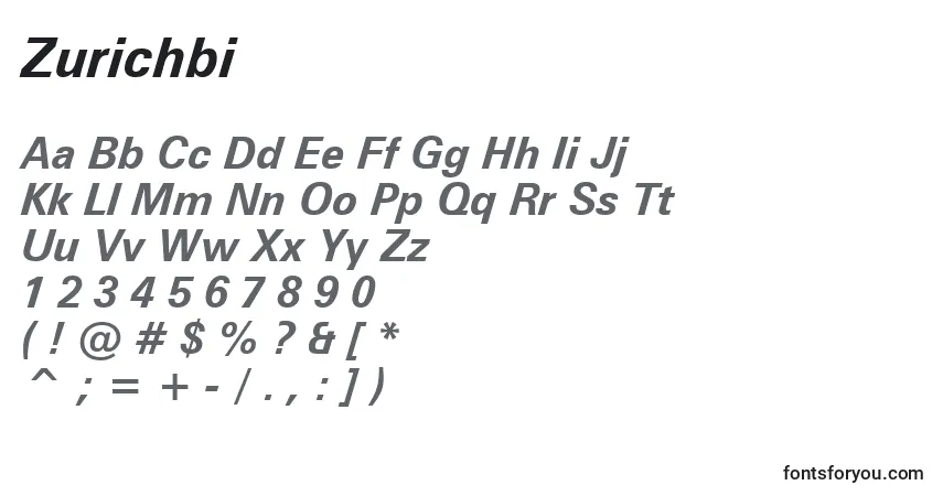 Шрифт Zurichbi – алфавит, цифры, специальные символы