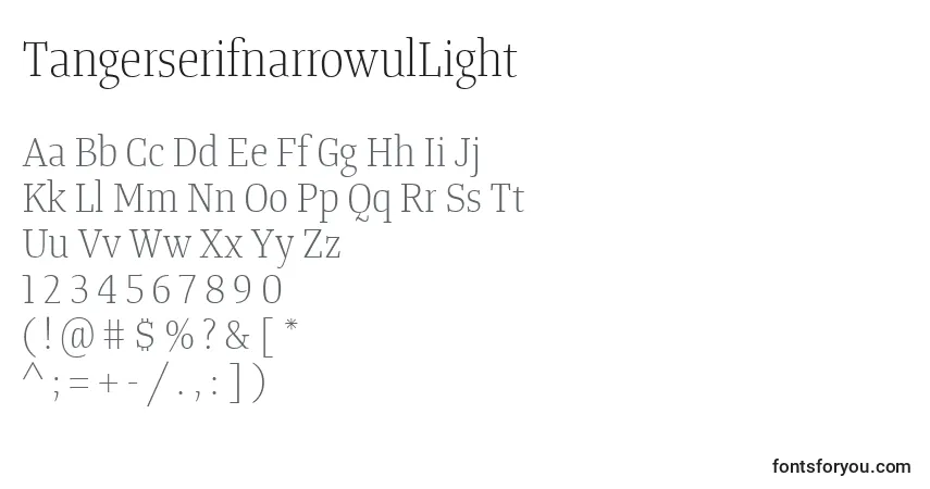 A fonte TangerserifnarrowulLight – alfabeto, números, caracteres especiais