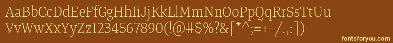 Fonte TangerserifnarrowulLight – fontes amarelas em um fundo marrom
