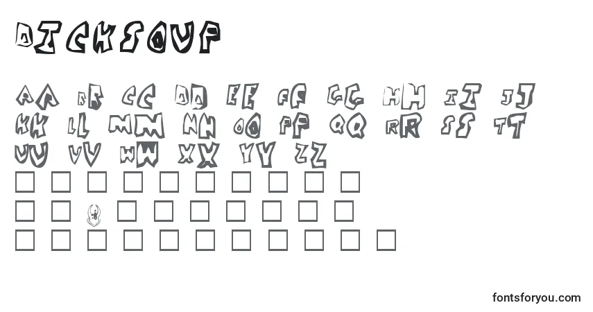 A fonte Dicksoup – alfabeto, números, caracteres especiais
