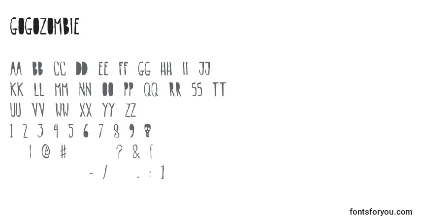 Czcionka Gogozombie – alfabet, cyfry, specjalne znaki