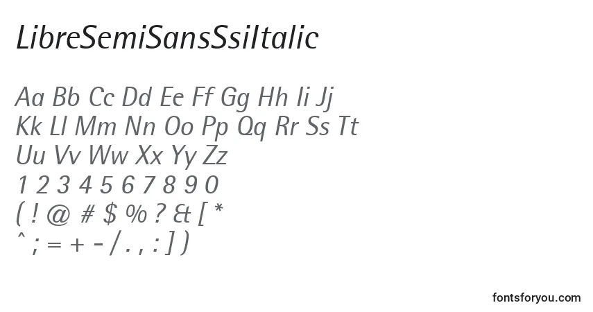 A fonte LibreSemiSansSsiItalic – alfabeto, números, caracteres especiais