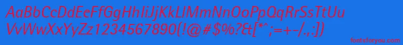 LibreSemiSansSsiItalic-Schriftart – Rote Schriften auf blauem Hintergrund