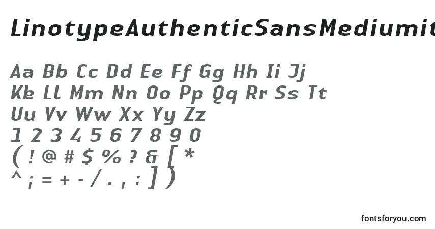 Шрифт LinotypeAuthenticSansMediumitalic – алфавит, цифры, специальные символы