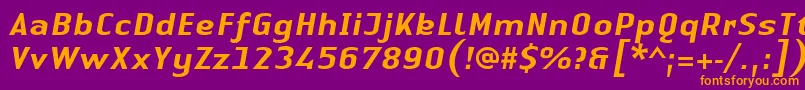 フォントLinotypeAuthenticSansMediumitalic – 紫色の背景にオレンジのフォント