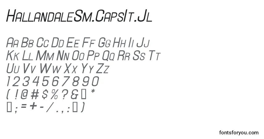 Czcionka HallandaleSm.CapsIt.Jl – alfabet, cyfry, specjalne znaki