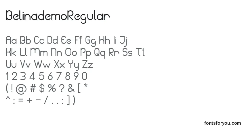 Schriftart BelinademoRegular (104575) – Alphabet, Zahlen, spezielle Symbole