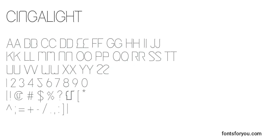 Schriftart CingaLight – Alphabet, Zahlen, spezielle Symbole